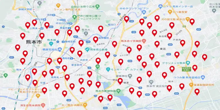 実績のある箇所をまとめた地図