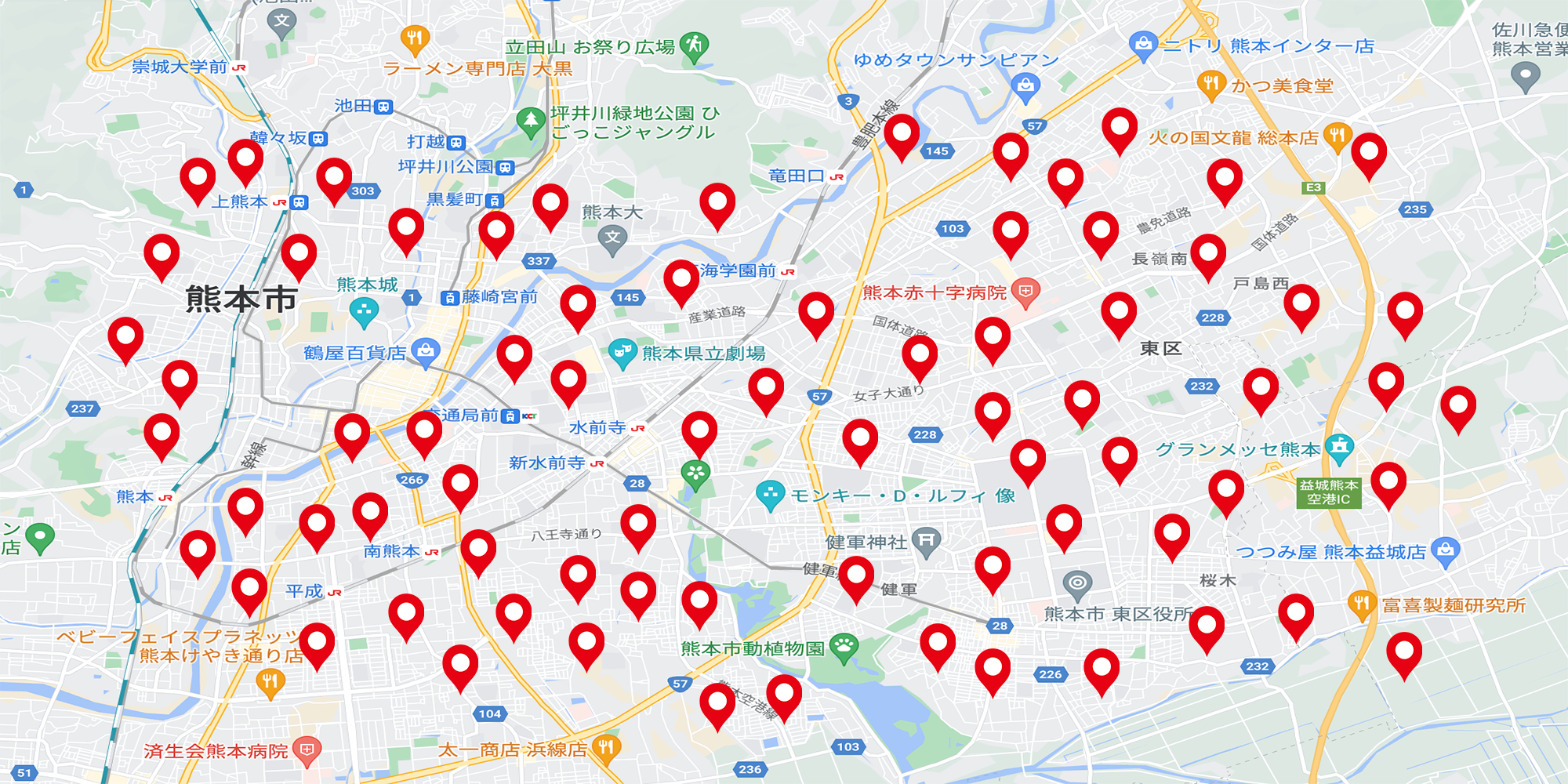 実績のある箇所をまとめた地図